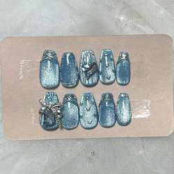 サイズオーダー/マグネット/青/リボン/ハート/推し/ネイルチップ