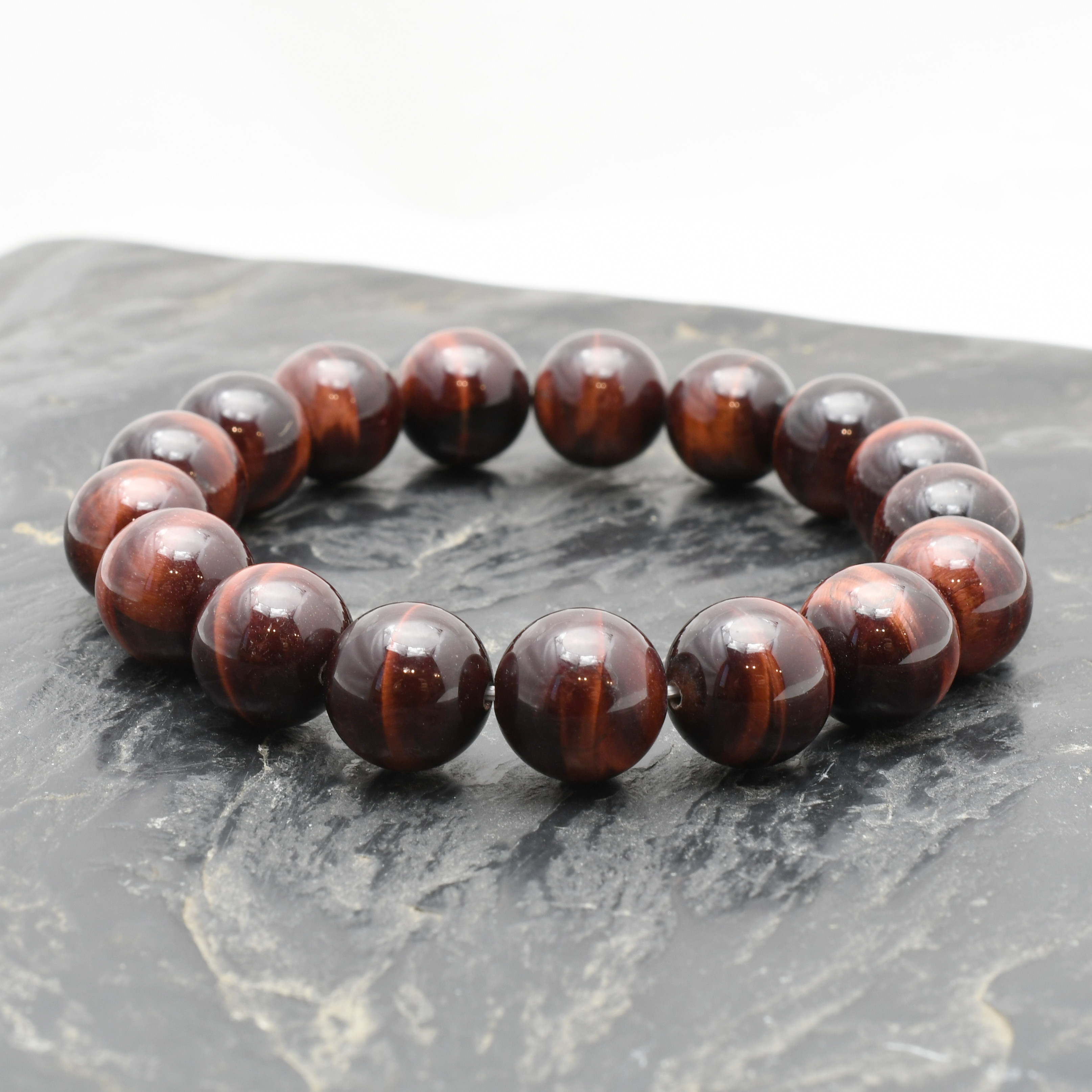 ☆信頼できる多くの人脈を培う天然石ブレスレット♪レッドタイガーアイ12ミリ 邪悪なパワーを跳ね返す