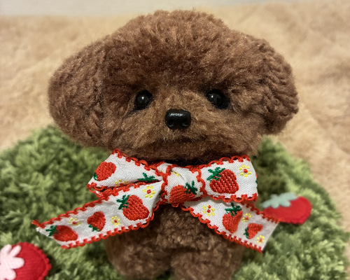 ★ちぃ　動物ぽんぽん　手のひらサイズのトイプードル うるうるおめめのいちごちゃん＊ 毛糸ポンポン置き物マスコット トイ