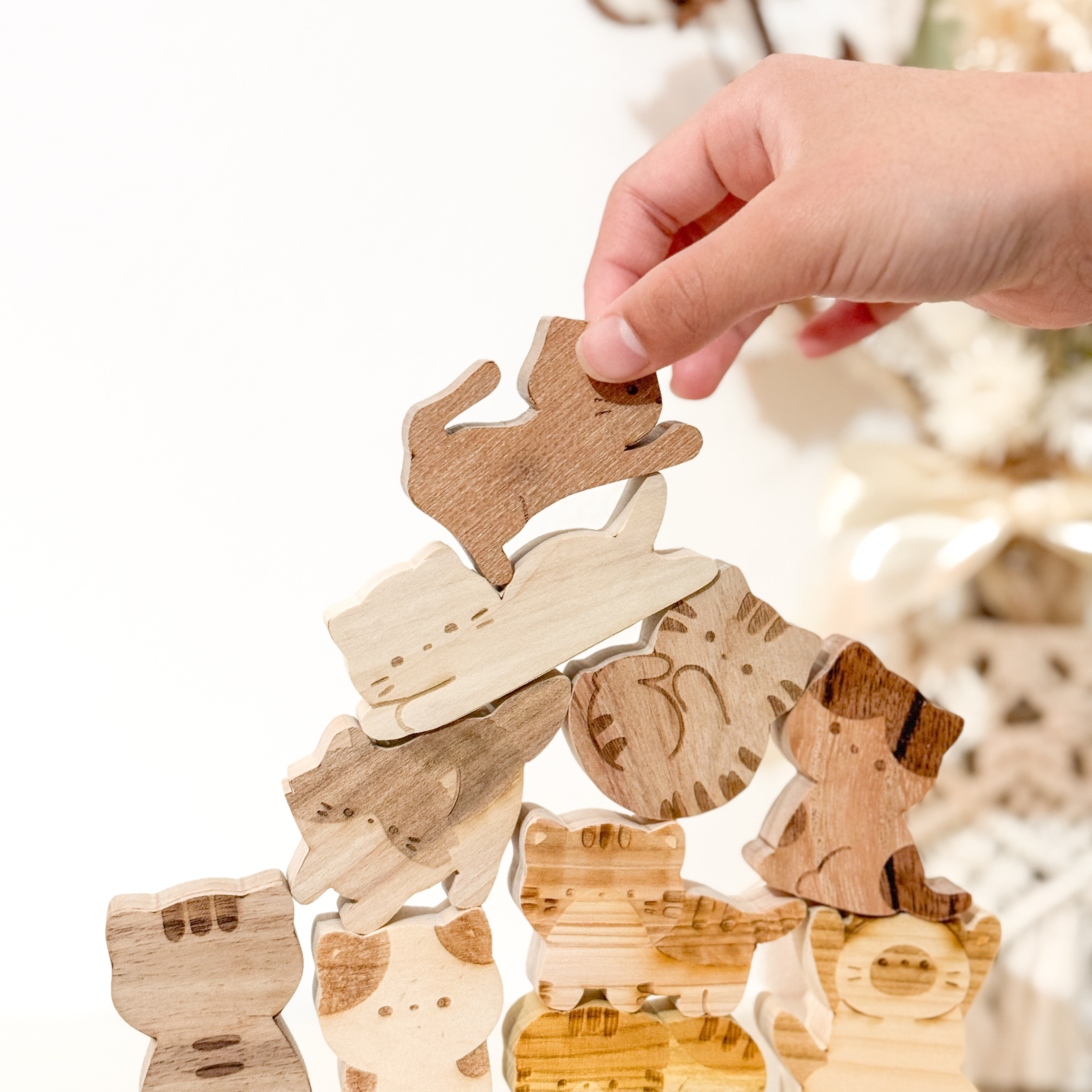 もくもくにゃんこ  〜10匹の木のねこちゃん達〜 猫積み木 インテリア