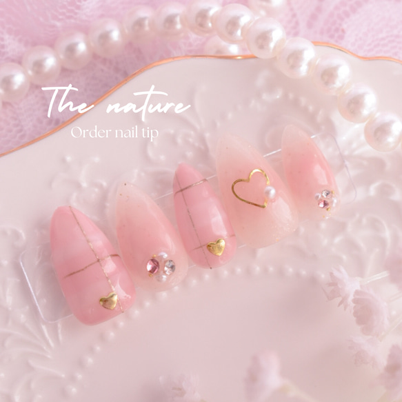 No.48 オーダー ネイルチップ チェック ガーリー ピンク ネイル