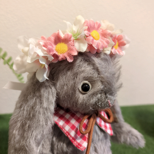 花摘みへ行こう！ ドイツ製モヘアの垂れ耳うさぎちゃん【グレー