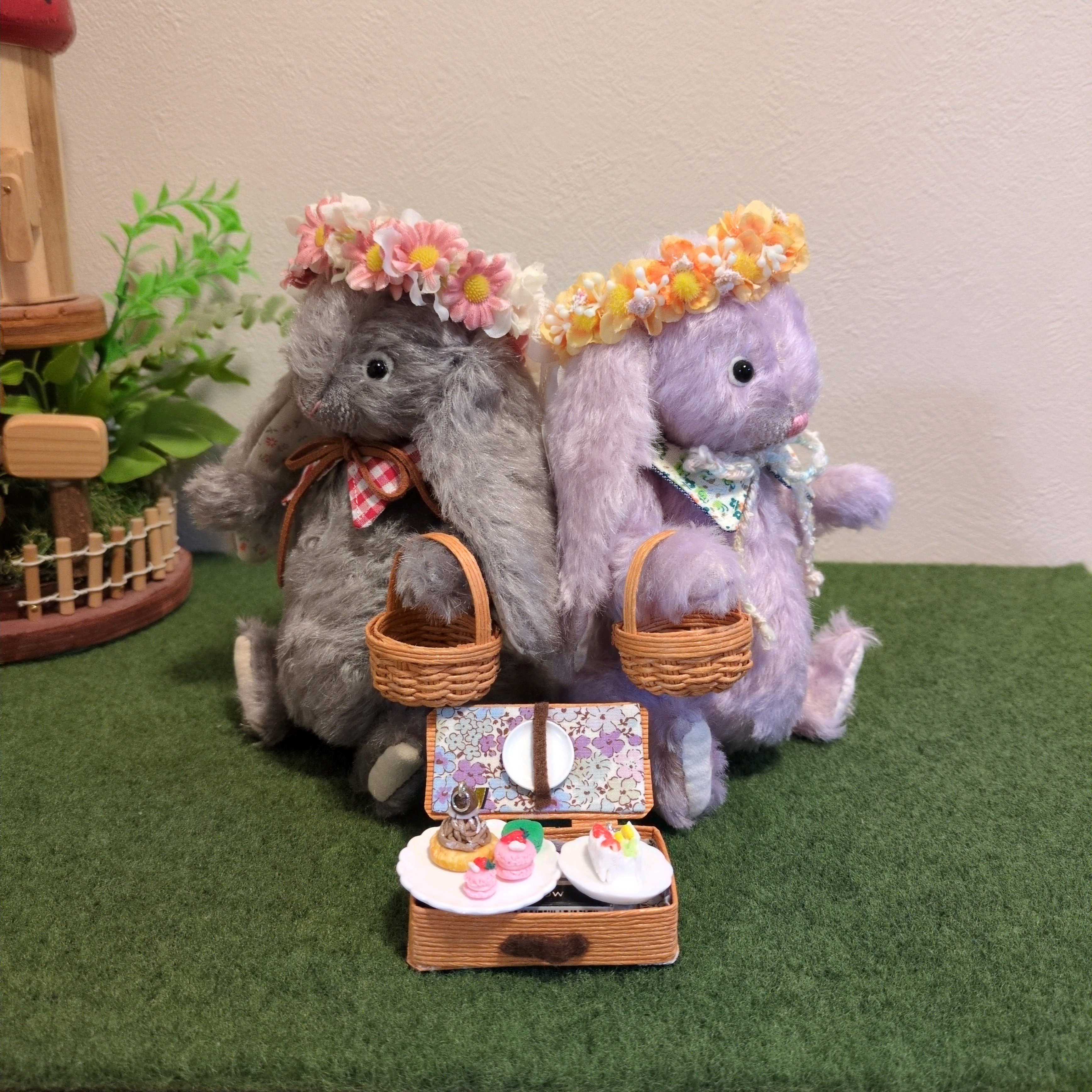 花摘みへ行こう！ ドイツ製モヘアの垂れ耳うさぎちゃん【グレー】