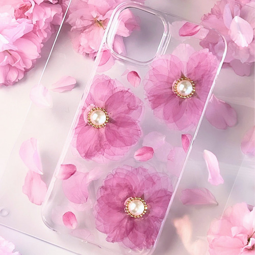 数量限定]八重桜の押し花スマホケース スマホケース・カバー hanabee