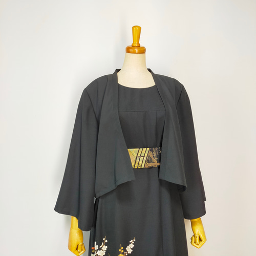 黒留袖アンサンブル*フレンチワンピース+ボレロ*紐ベルト＆リボン結び