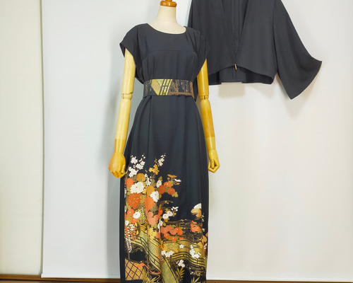 黒留袖アンサンブル*フレンチワンピース+ボレロ*紐ベルト＆リボン結び