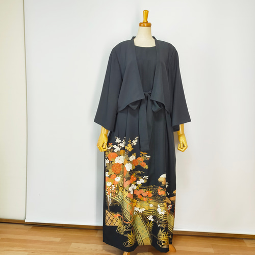 黒留袖アンサンブル*フレンチワンピース+ボレロ*紐ベルト＆リボン結び