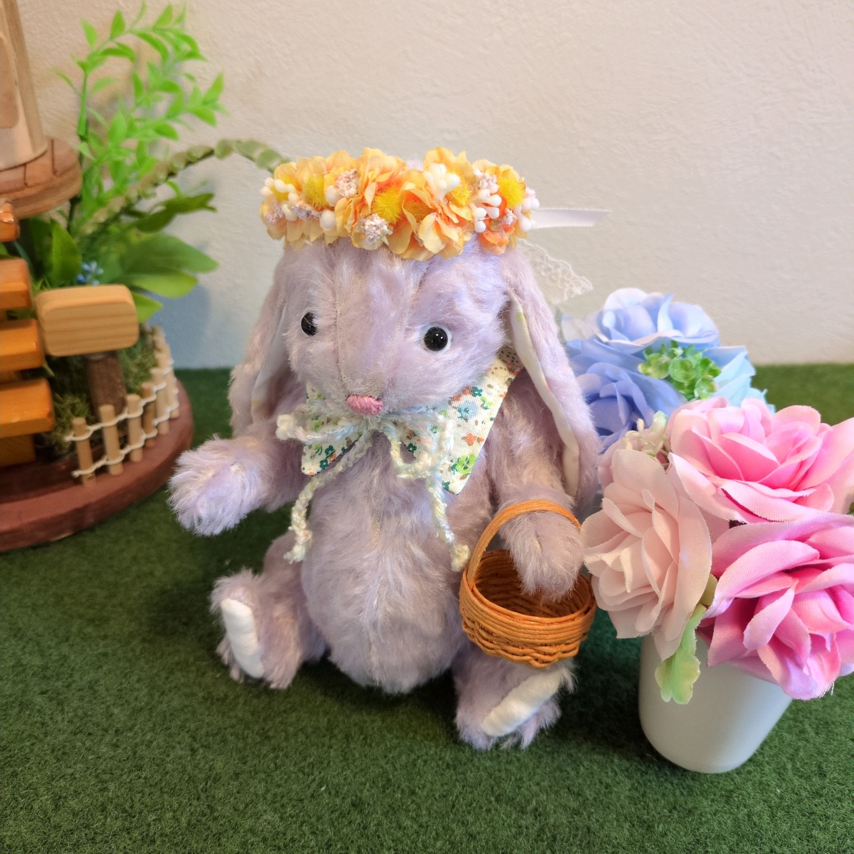 花摘みにいこう！ ドイツ製モヘアの垂れ耳うさぎちゃん【ラベンダー】