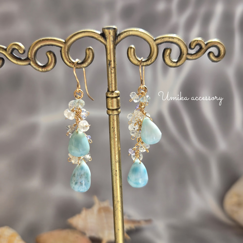 14kgfムーンストーン・エメラルド・タンザナイトピアス/イヤリング