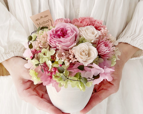 プリザーブドフラワーアレンジメント♡ プリザーブドフラワー てまりピンク フラワーアレンジメント 花 ギフト