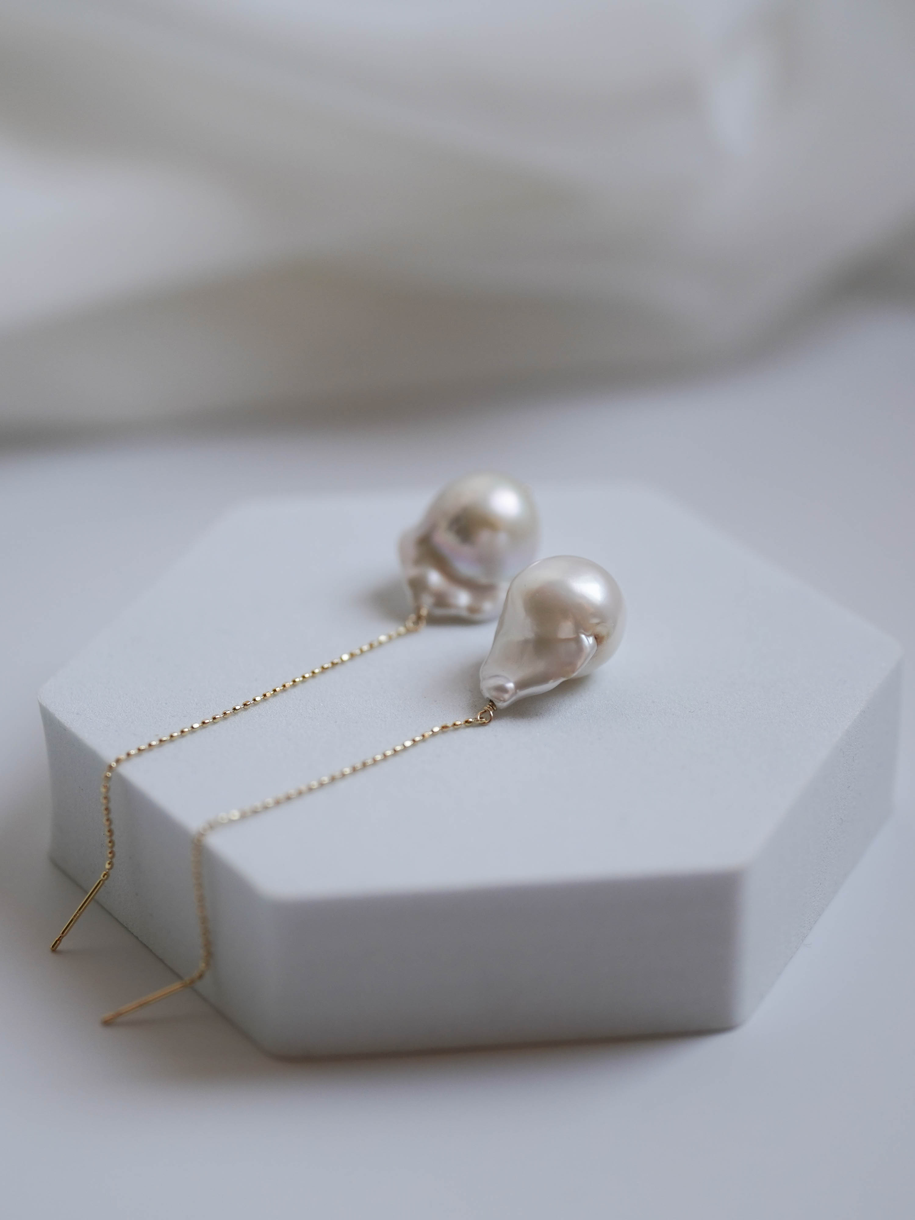 1点もの＊K10オイスターバロックパール アメリカンチェーンピアス-A