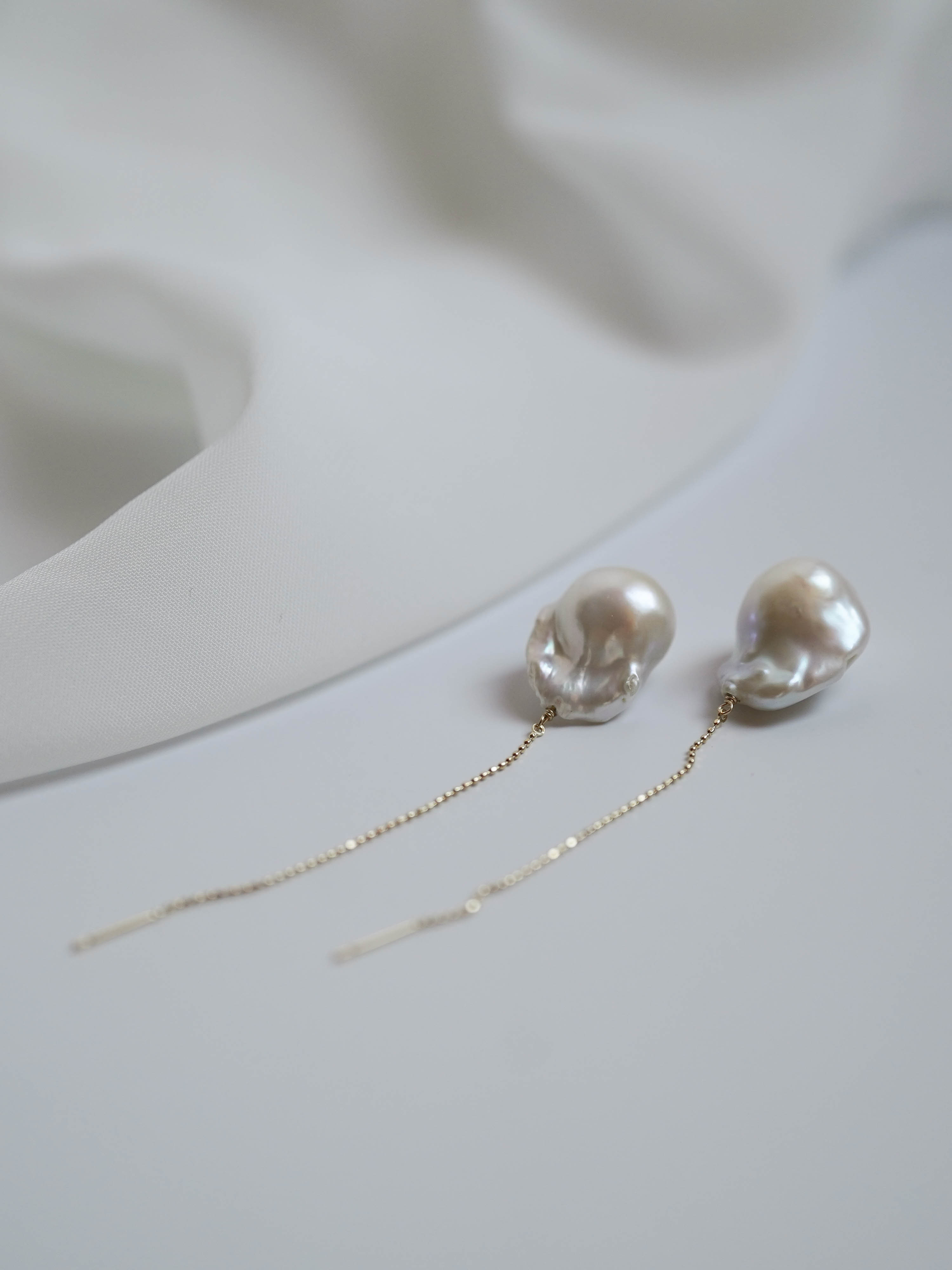 1点もの＊K10オイスターバロックパール アメリカンチェーンピアス-B