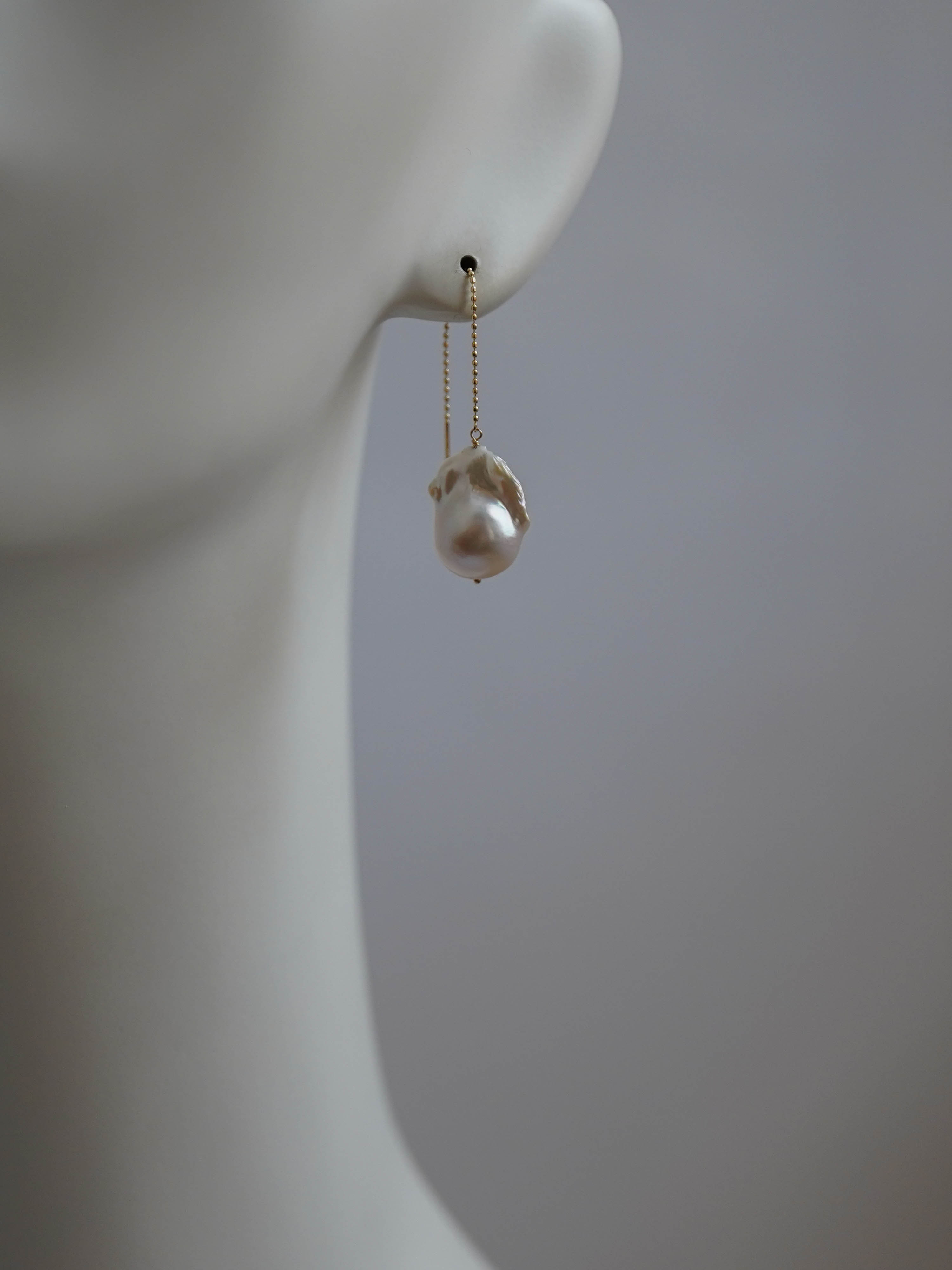 1点もの＊K10オイスターバロックパール アメリカンチェーンピアス-B