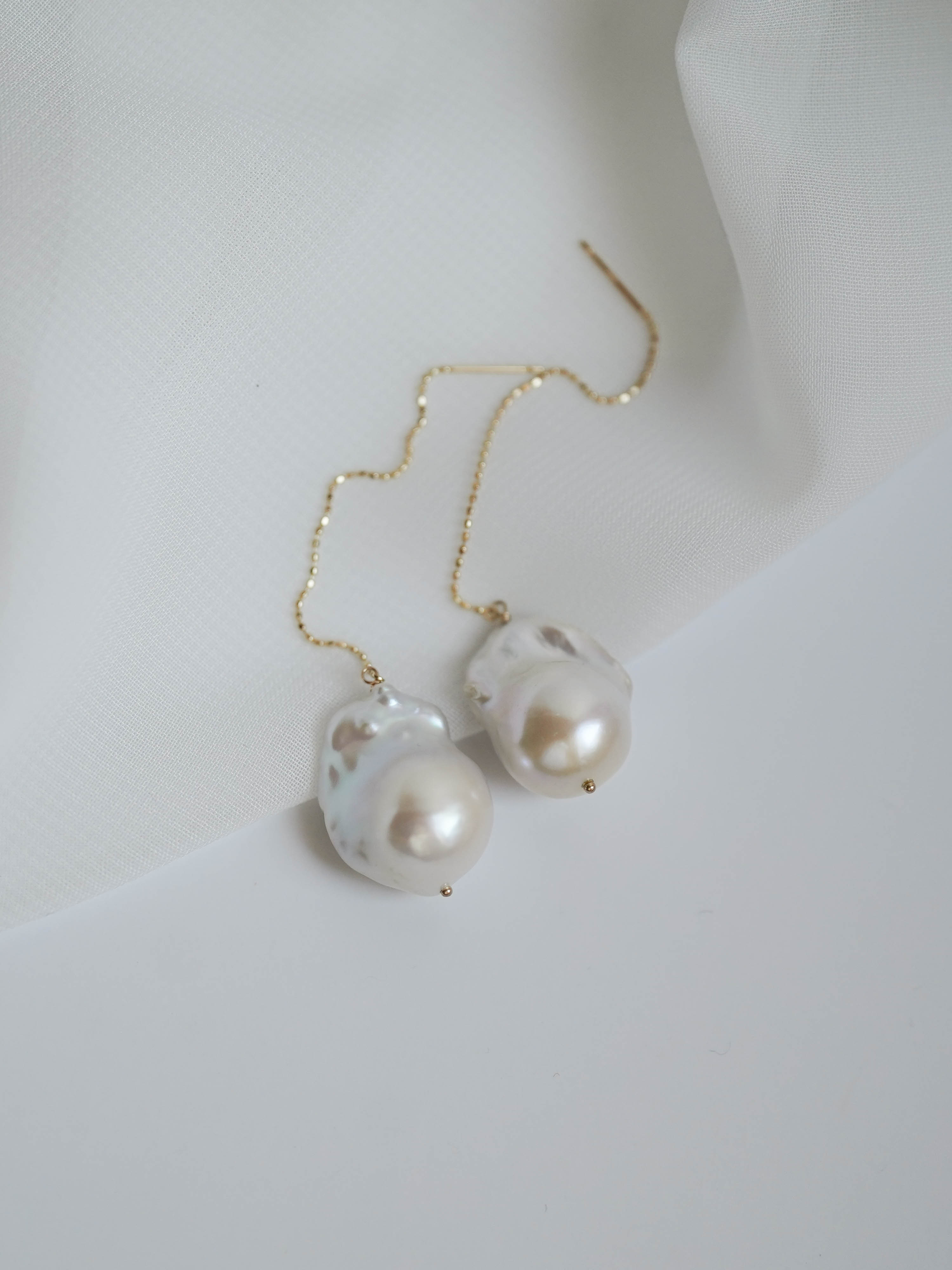 1点もの＊K10オイスターバロックパール アメリカンチェーンピアス-B