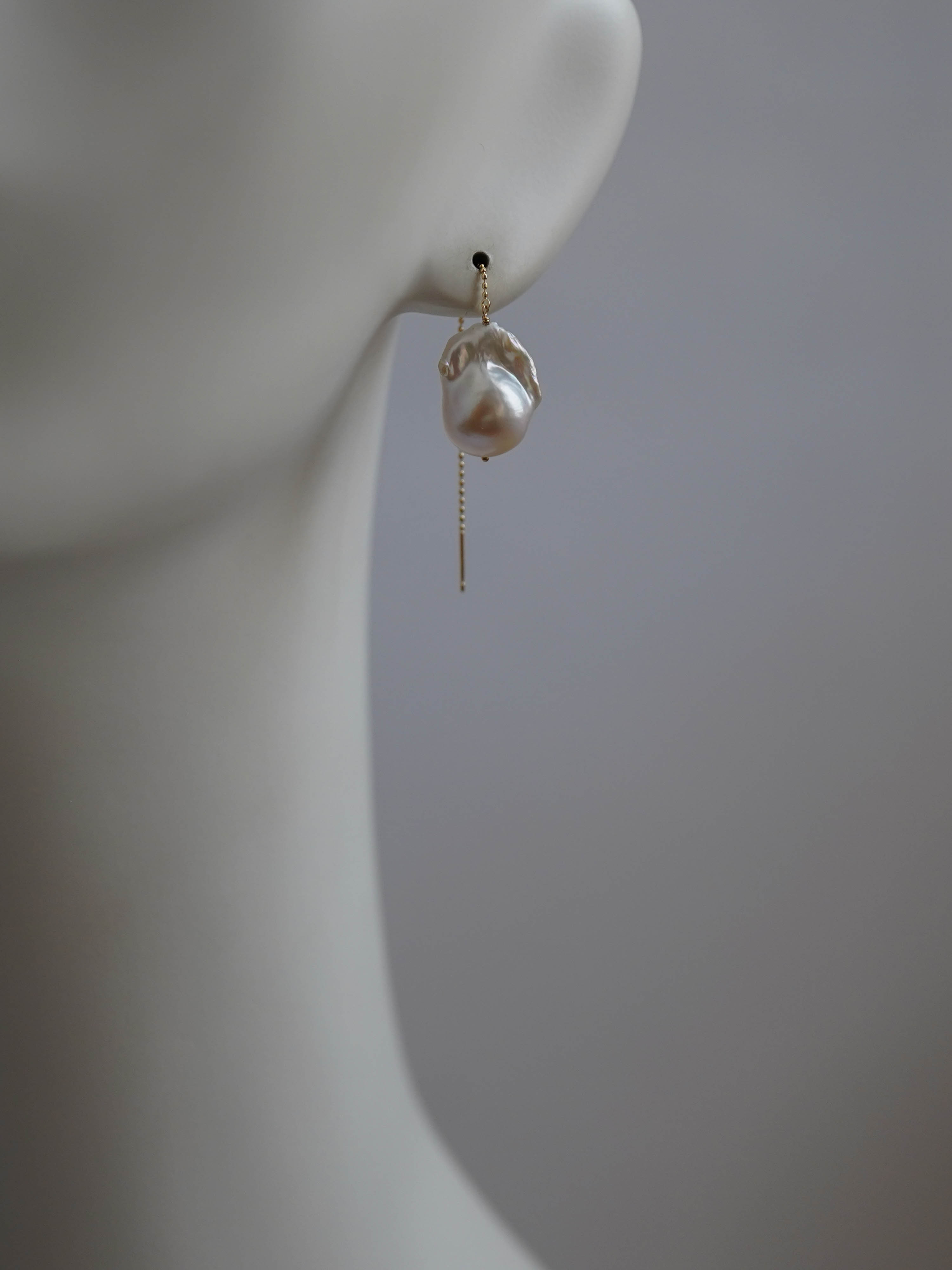 1点もの＊K10オイスターバロックパール アメリカンチェーンピアス-B