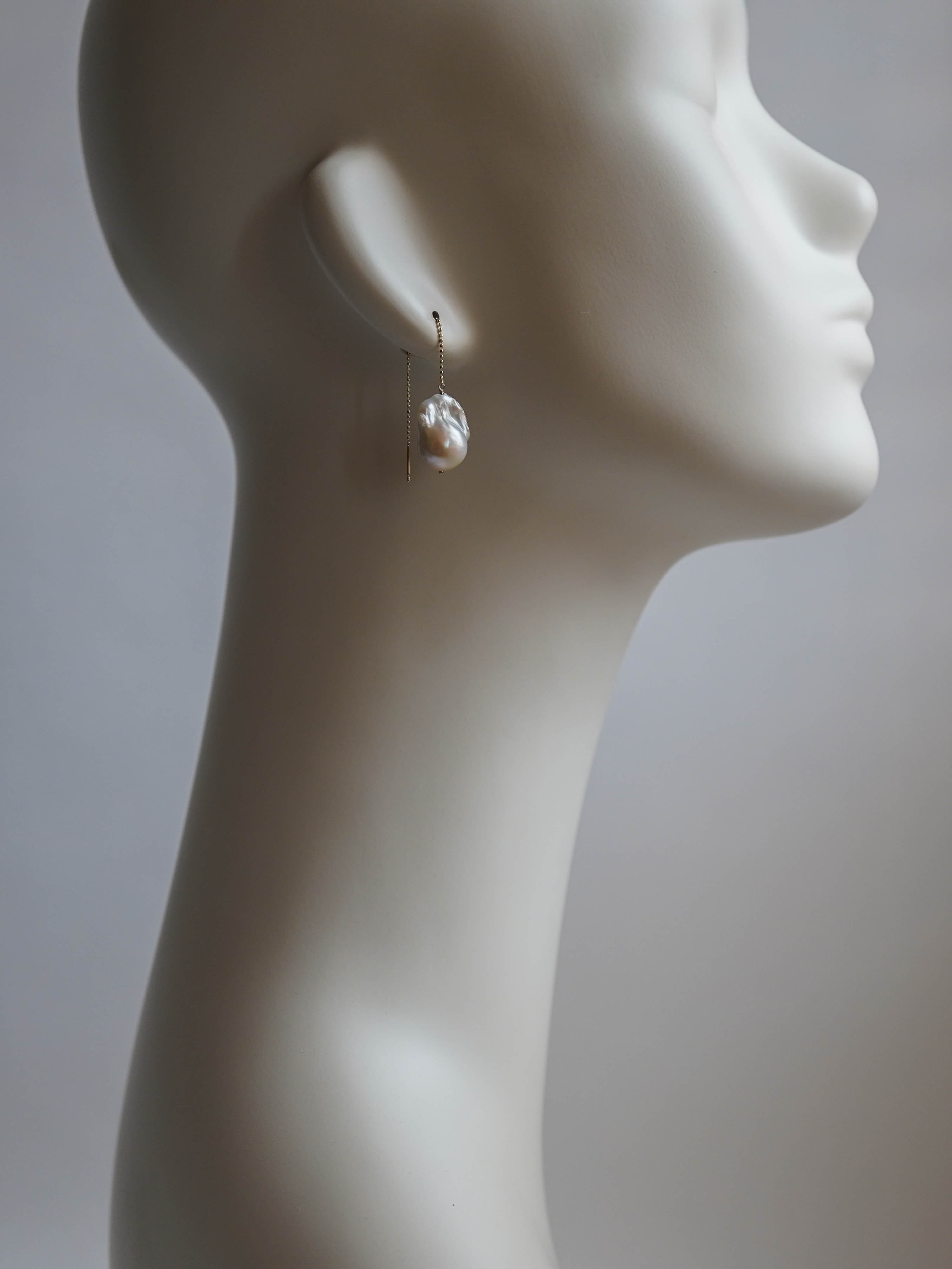 1点もの＊K10オイスターバロックパール アメリカンチェーンピアス-B