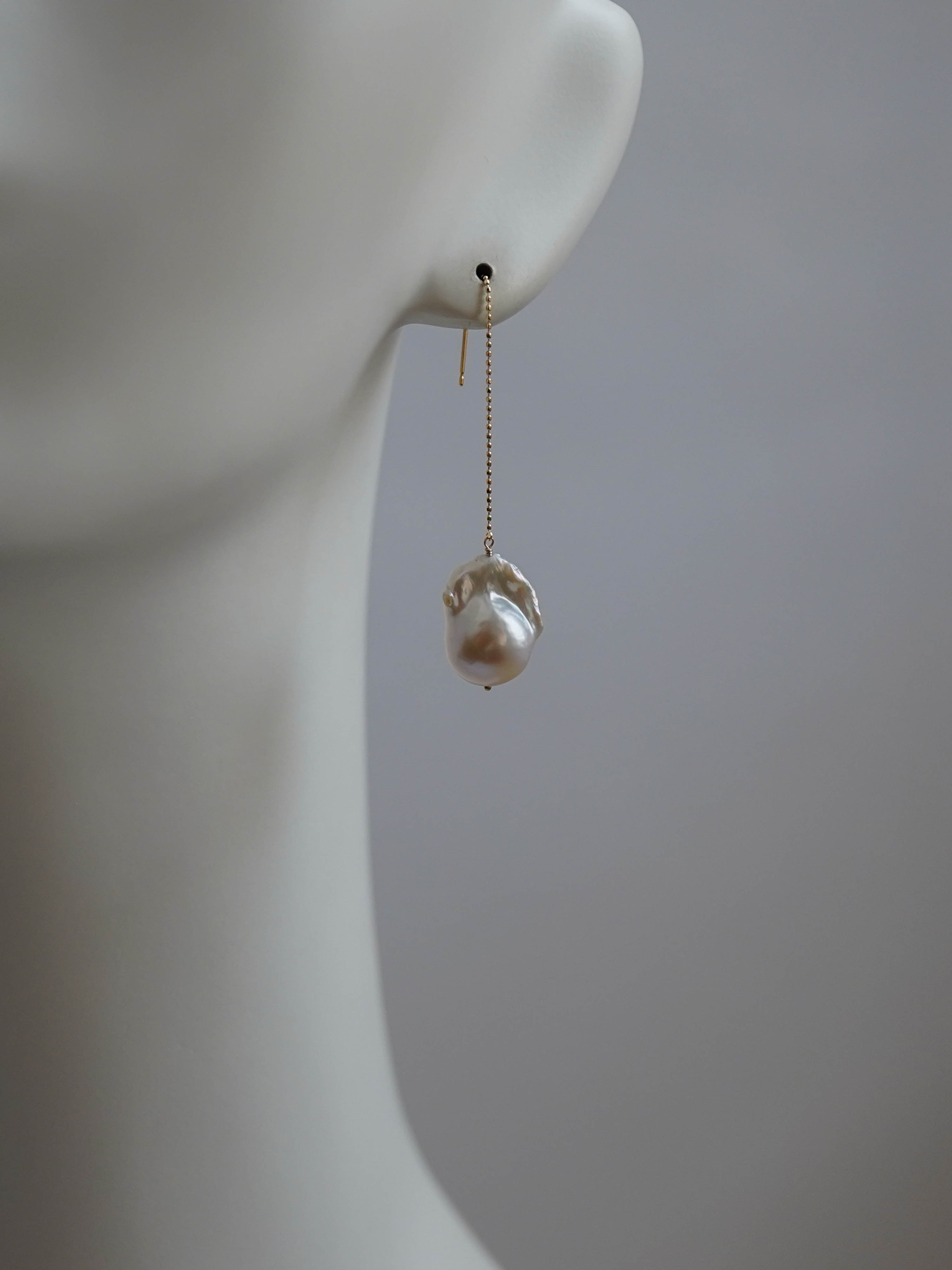 1点もの＊K10オイスターバロックパール アメリカンチェーンピアス-B