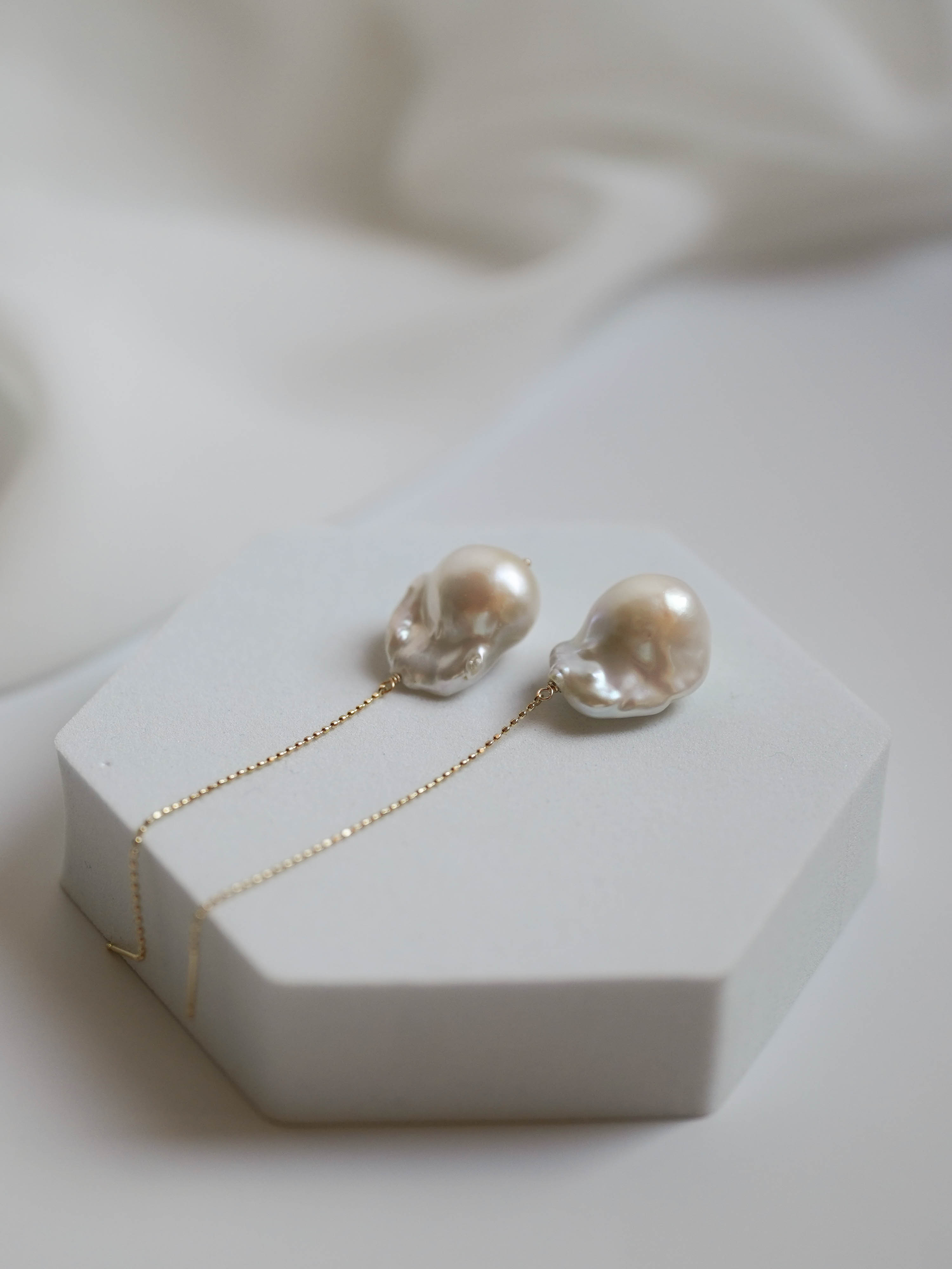 1点もの＊K10オイスターバロックパール アメリカンチェーンピアス-B