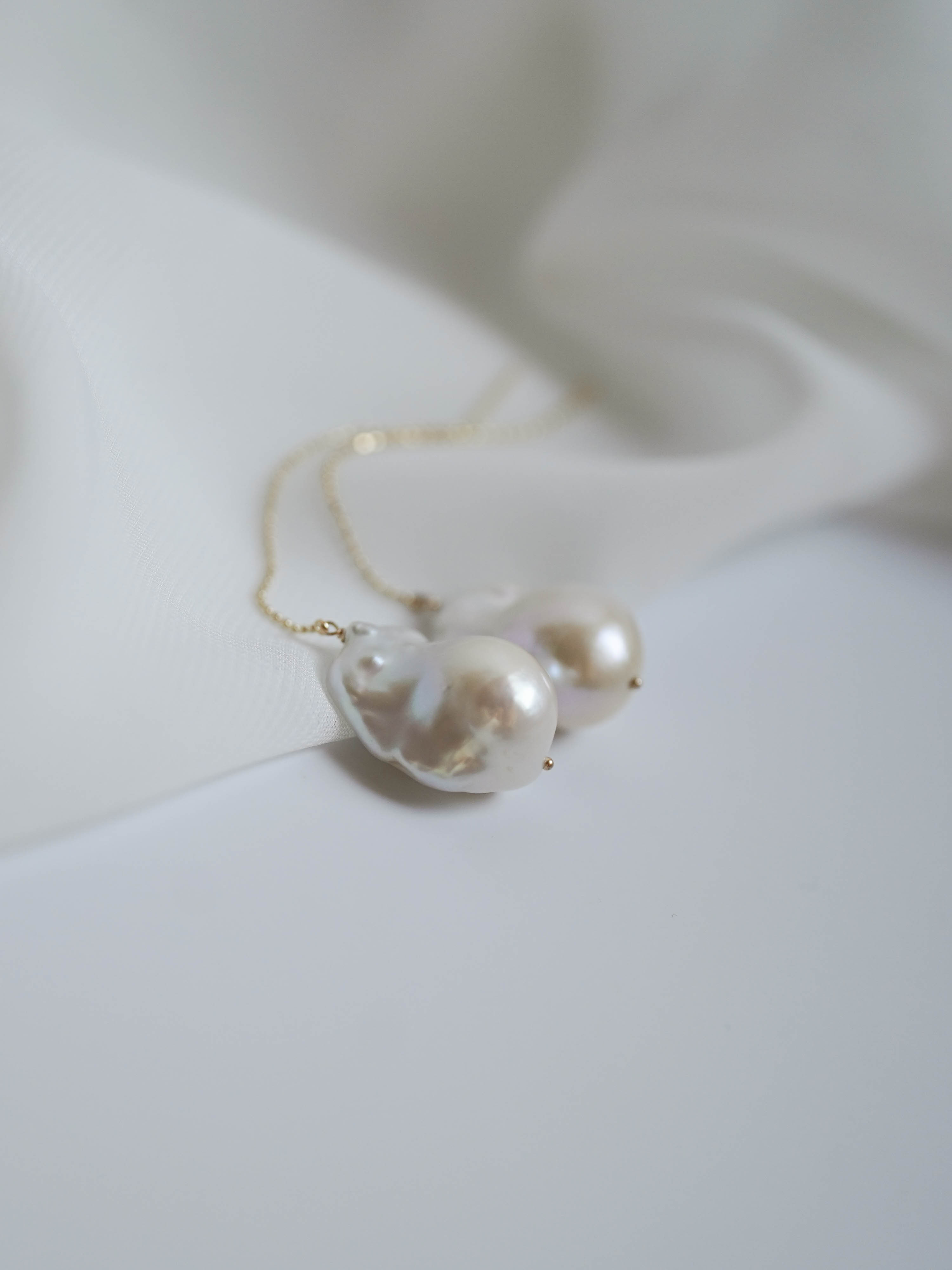 1点もの＊K10オイスターバロックパール アメリカンチェーンピアス-B