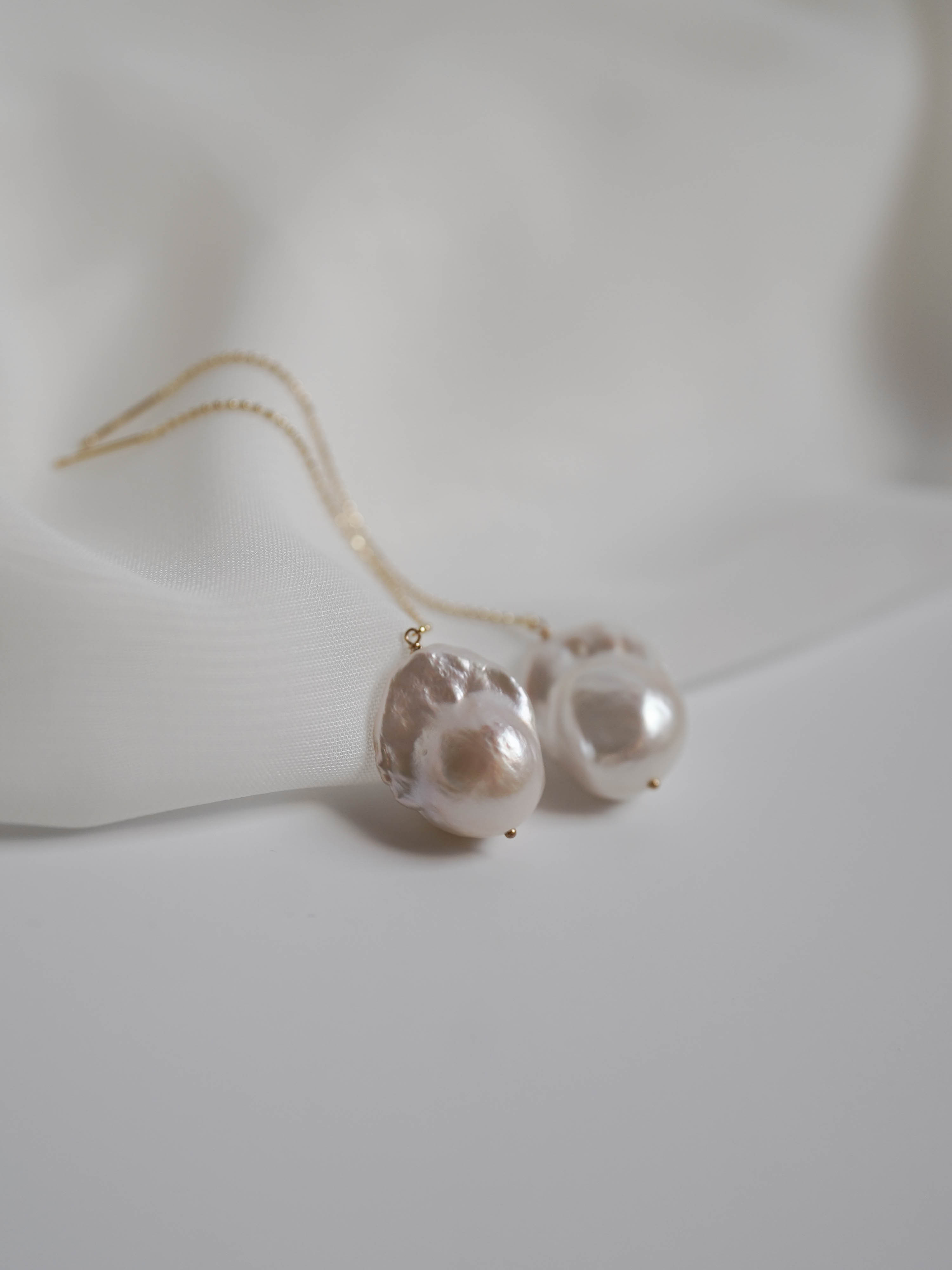 1点もの＊K10オイスターバロックパール アメリカンチェーンピアス-C