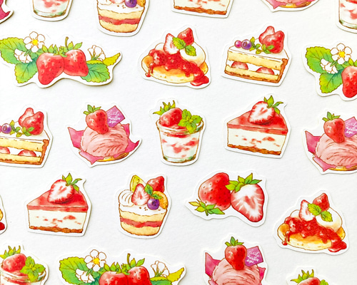 StrawberryCakesフレークシール｜苺スイーツ【32枚入】 シール