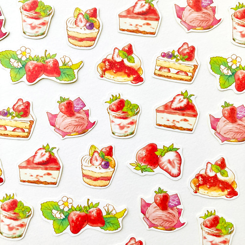 StrawberryCakesフレークシール｜苺スイーツ【32枚入】 シール