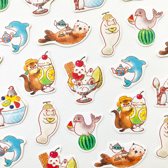 Sea animalsフレークシール｜水族館 海の動物【28枚入】 1枚目の画像