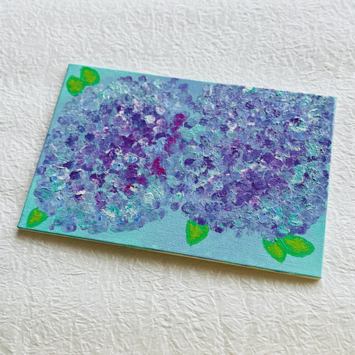 ハガキサイズ】紫陽花 キャンバスアート カラフル アクリル絵の具