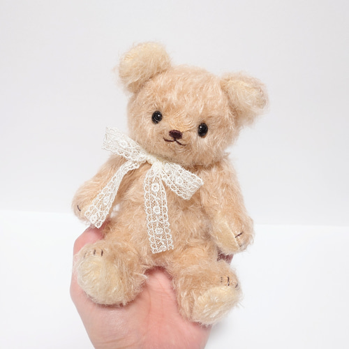 モヘアのテディベア ちびくまcocolilou ホワイトベア モヘアの