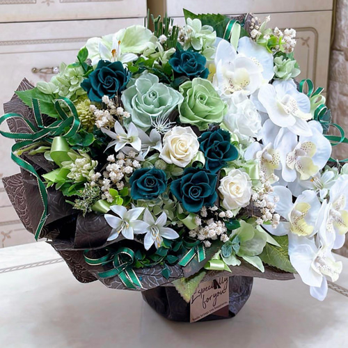 ✨特大✨4色のミックスバラプリザ＆胡蝶蘭（アーティフィシャル