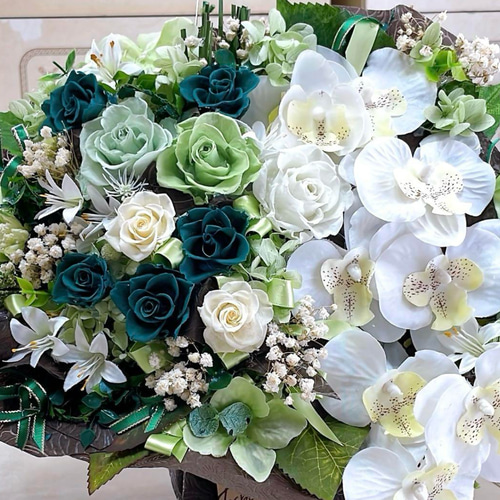 ✨特大✨ピンクバラミックスプリザ＆胡蝶蘭（アーティシャルフラワー）アレンジメント ✨特大✨赤ピンクバラミックスプリザ＆胡蝶蘭（アーティシャル