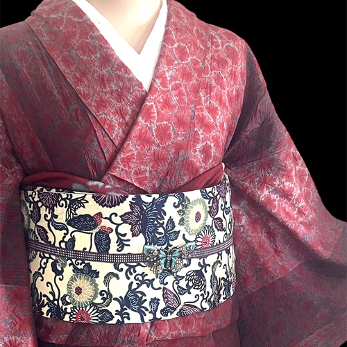 正絹 単衣紬 グレー地に薄紫の山林模様 着物 さまだや 通販