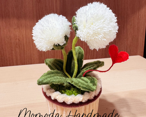 モールフラワー 可愛いたんぽぽの鉢植え 赤いハート付き 盆栽 Momoda