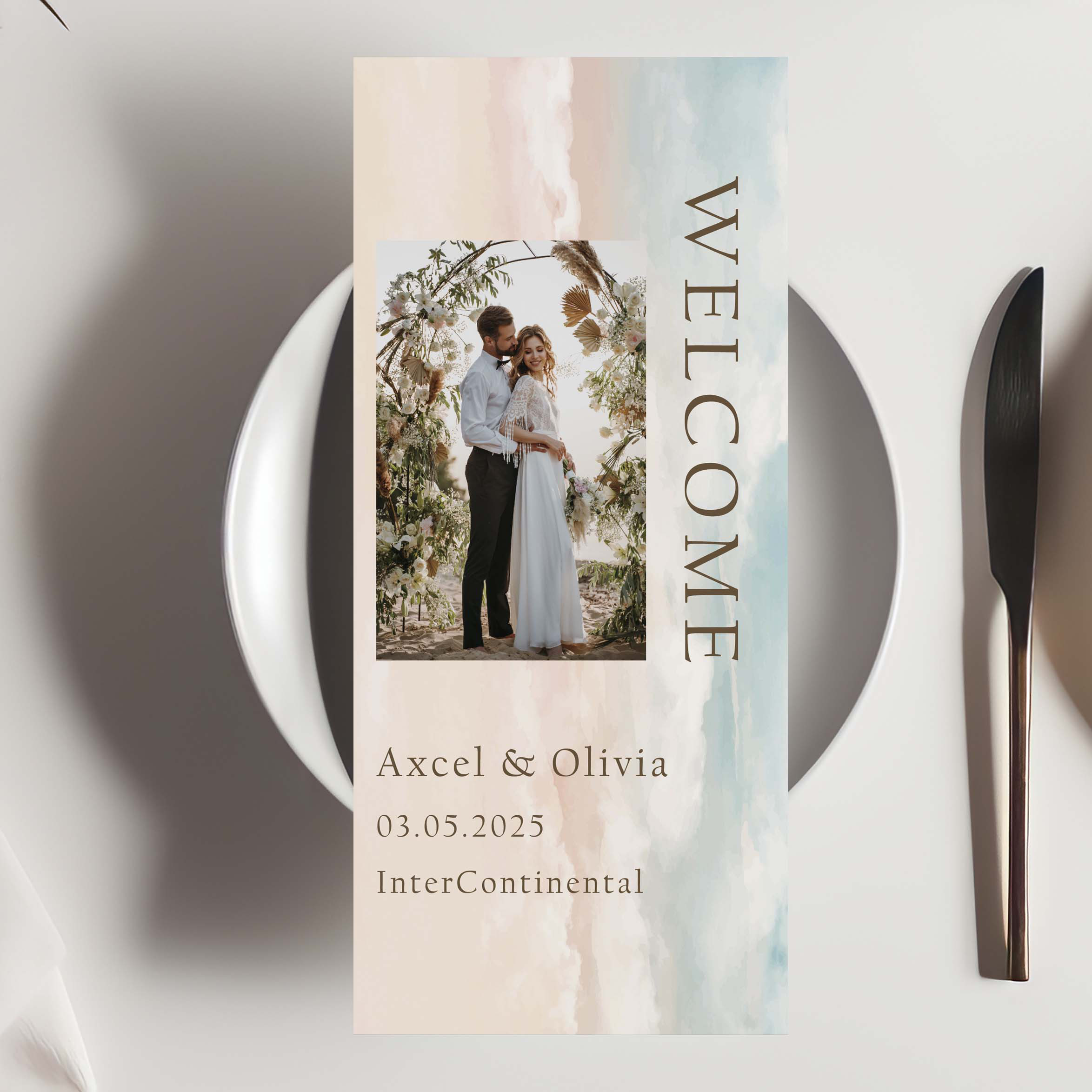 席次表三つ折り  メニュー　シンプル/写真/大人/レッド/ブルー