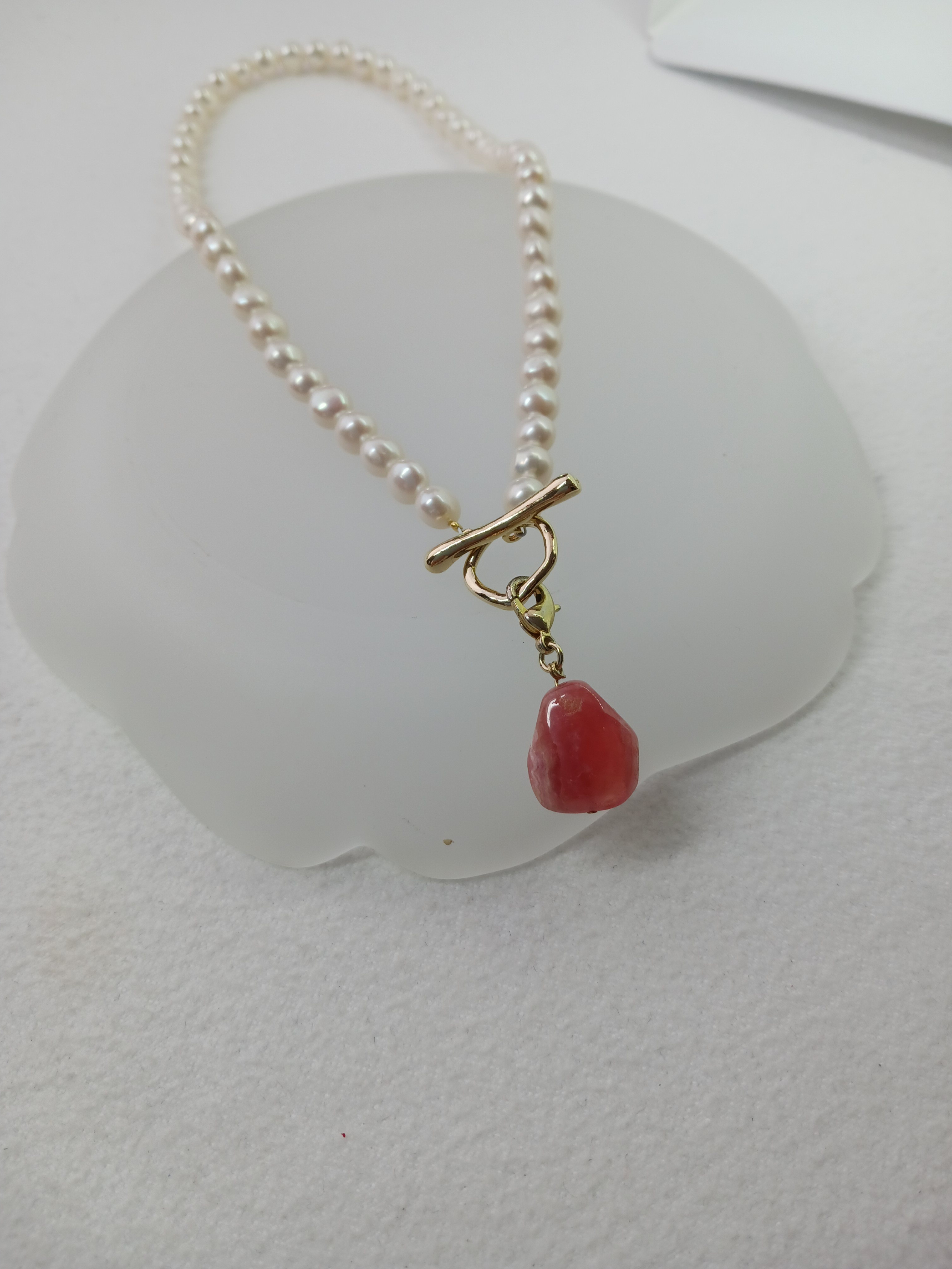 2way淡水パールとインカローズトップのネックレス