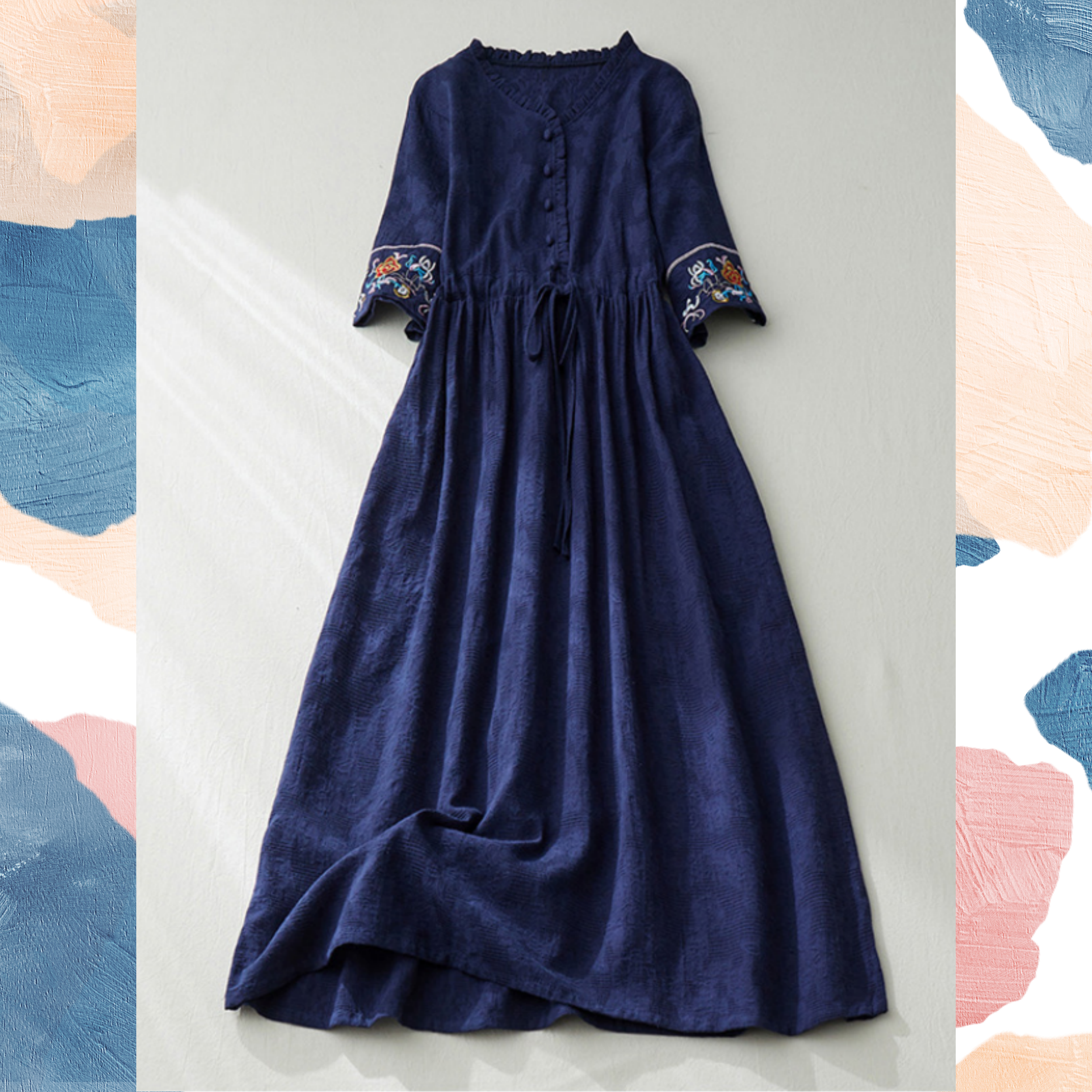 【受注】 新作 お洒落 綿麻 半袖 ワンピース  洗濯可