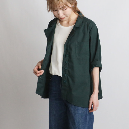 夏ＳＡＬＥ　上質ギマ擬麻コットン　変形ラウンドヘム 裾 シャツ ジャケット 前開き 胸ポケット　緑R64 夏SALE 上質ギマ擬麻コットン 変形ラウンドヘム 裾 シャツ