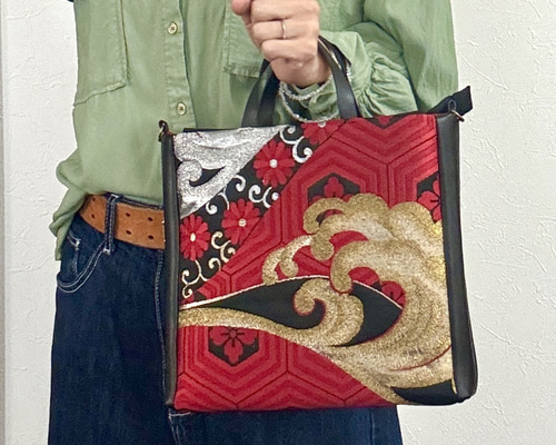 ハンドメイド　帯リメイクバッグ　ハンド バッグ 2way #409 2fea6fd275206b954bef77665858b0