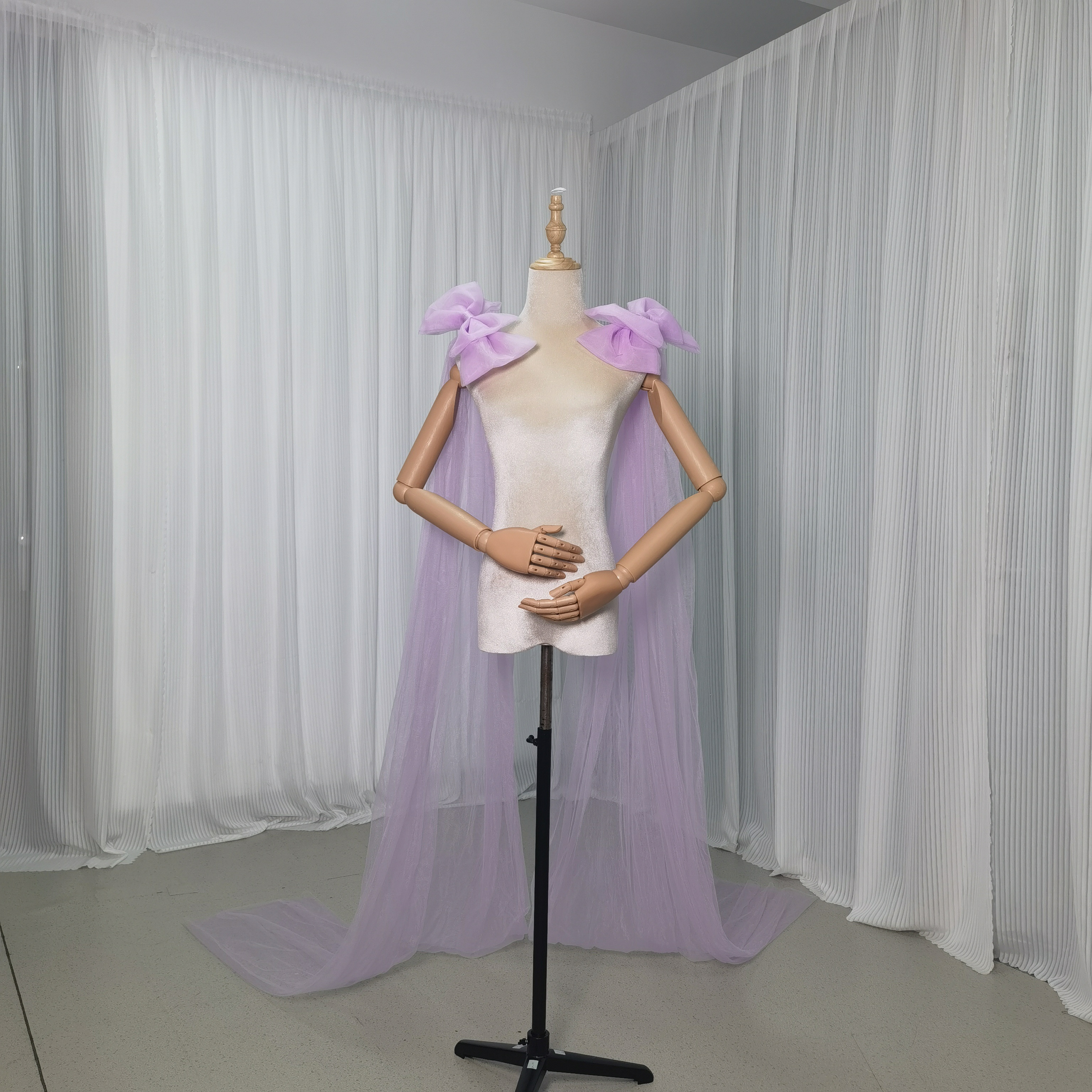 送料無料！リボン パープル ふわふわ 可愛い ソフトチュール 花嫁/ウェディングドレ