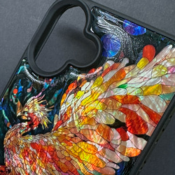 iPhone 17/16 鳳凰圖案珍珠母貝手機殼，天然貝殼材質，可個性化定制，防震保護套，兼容所有型號，型號 065 第4張的照片