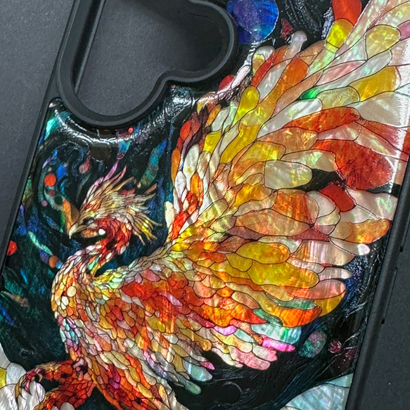 iPhone 17/16 鳳凰圖案珍珠母貝手機殼，天然貝殼材質，可個性化定制，防震保護套，兼容所有型號，型號 065 第3張的照片