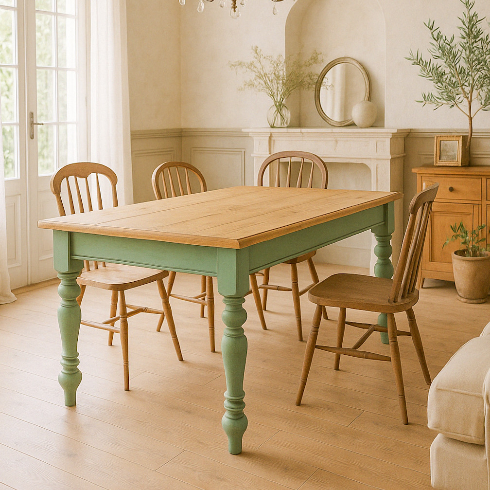 おしゃれなダイニングテーブルcountry 輸入住宅向けターンドレッグテーブル アンティーク調ろくろ足 オールドパイン