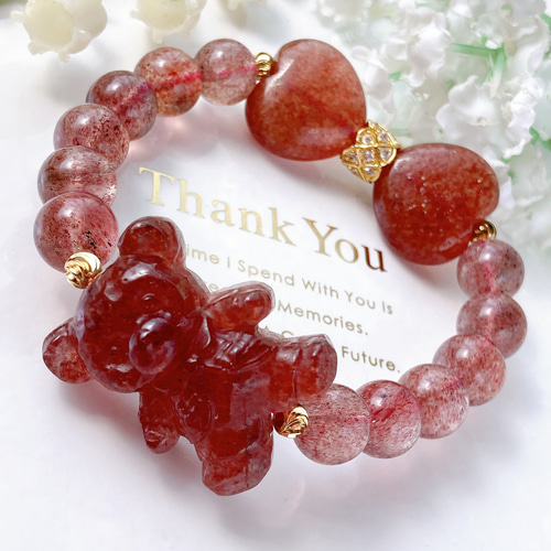 まゆ様♥️ブレス2本♡ラリマー くま＆ストロベリークォーツ苺天然石ブレスレット まゆ様♥️ブレス2本♡ラリマー くま＆ストロベリークォーツ苺