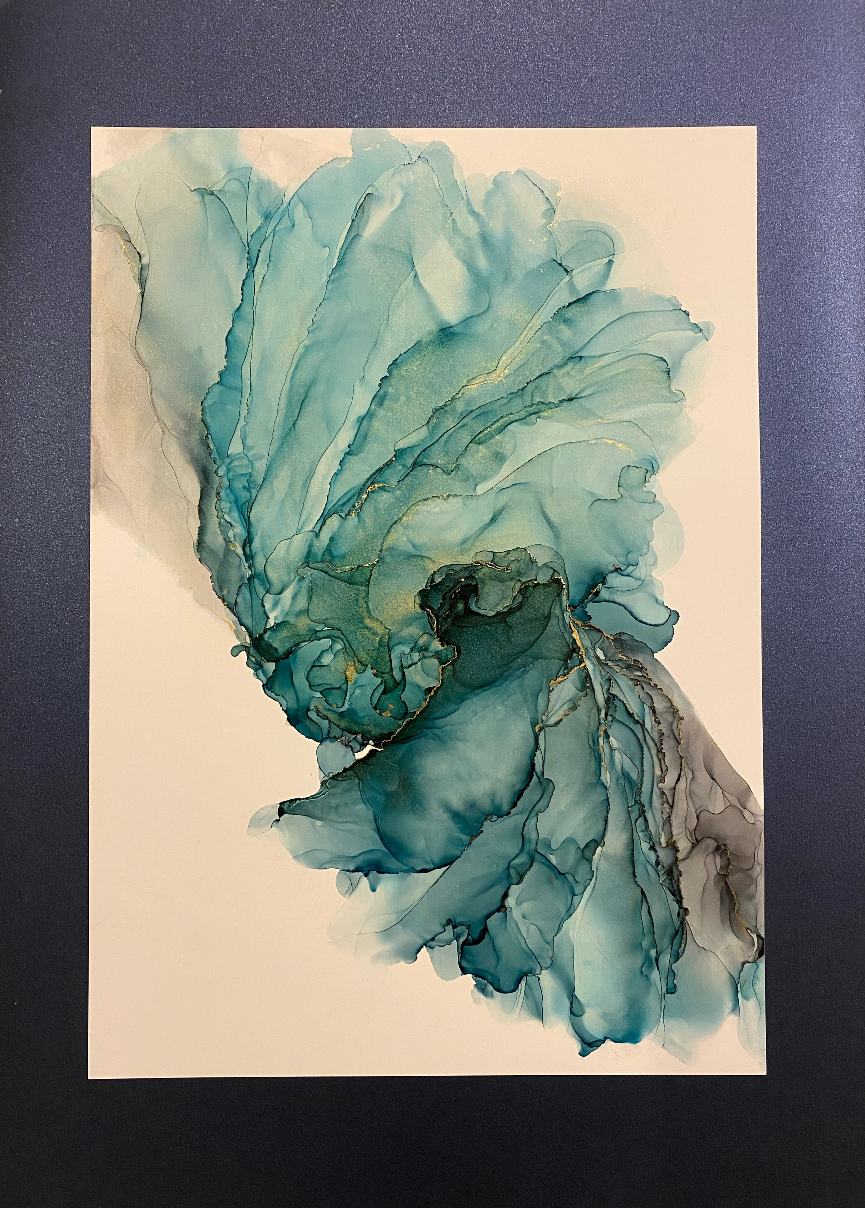 No.37k アルコールインクアート 原画 A3サイズ 絵 グリーン 緑 黒