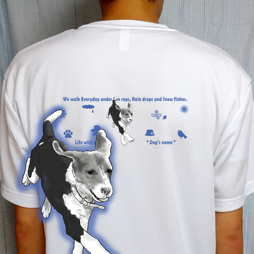 犬アートプリントシャツ オーダーメイド/ドライTシャツ/オリジナル/イラスト作成/犬/ネイビー