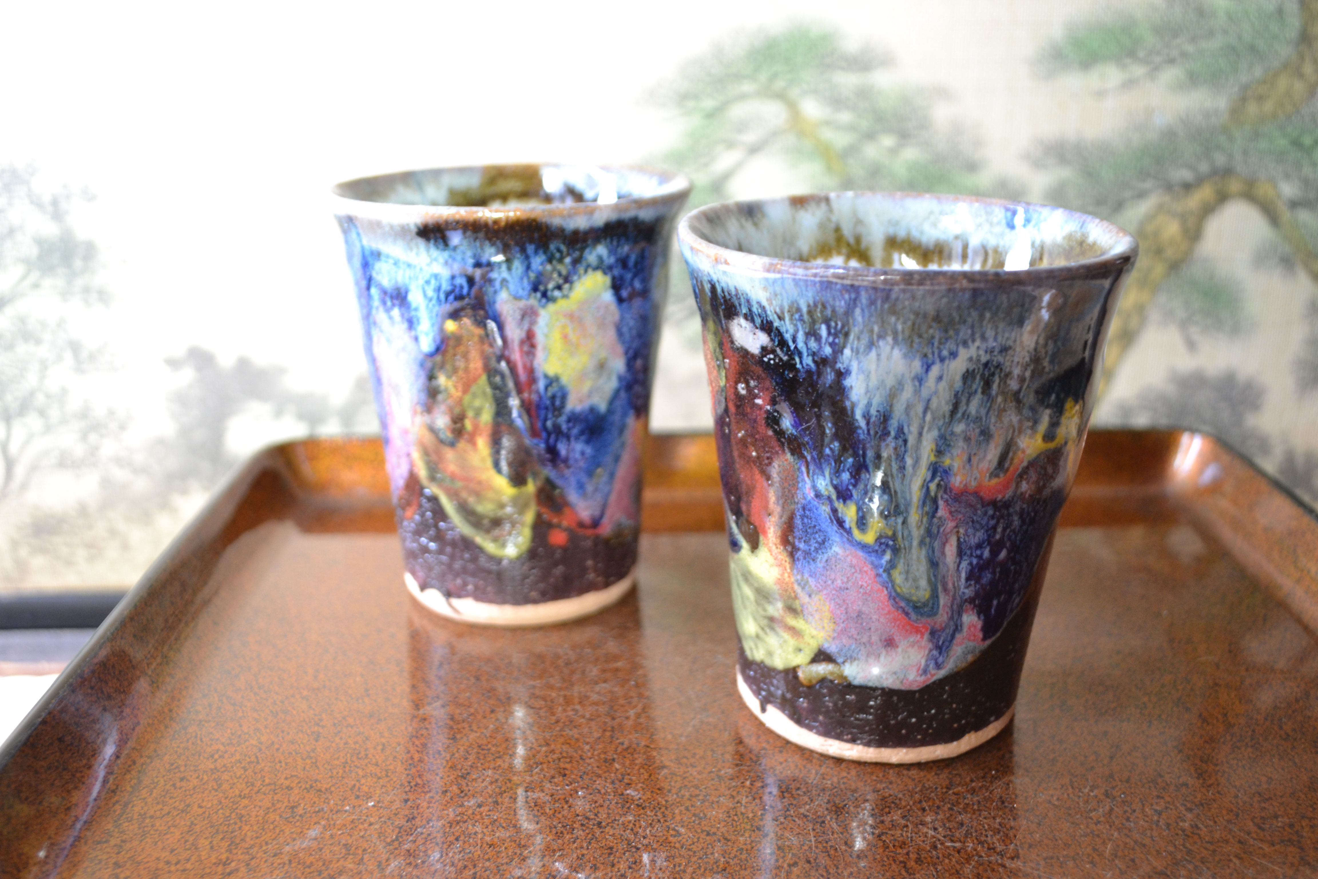 【セット特割！】フリーカップペア　2個セット(南仏の影)洞窟　ビアカップ　★萩焼き　陶器　パーティ　ギフト