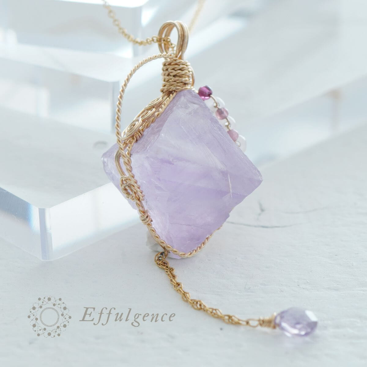 ネックレストップ ペンダントトップ 天然石 フローライト 14kgf 花冠ピンク 金属アレルギー