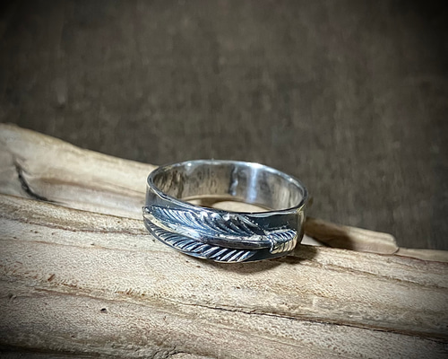 ナバホ　インディアンジュエリー　シルバーリング フェザー シルバー リング 指輪 17号 # インディアンジュエリー