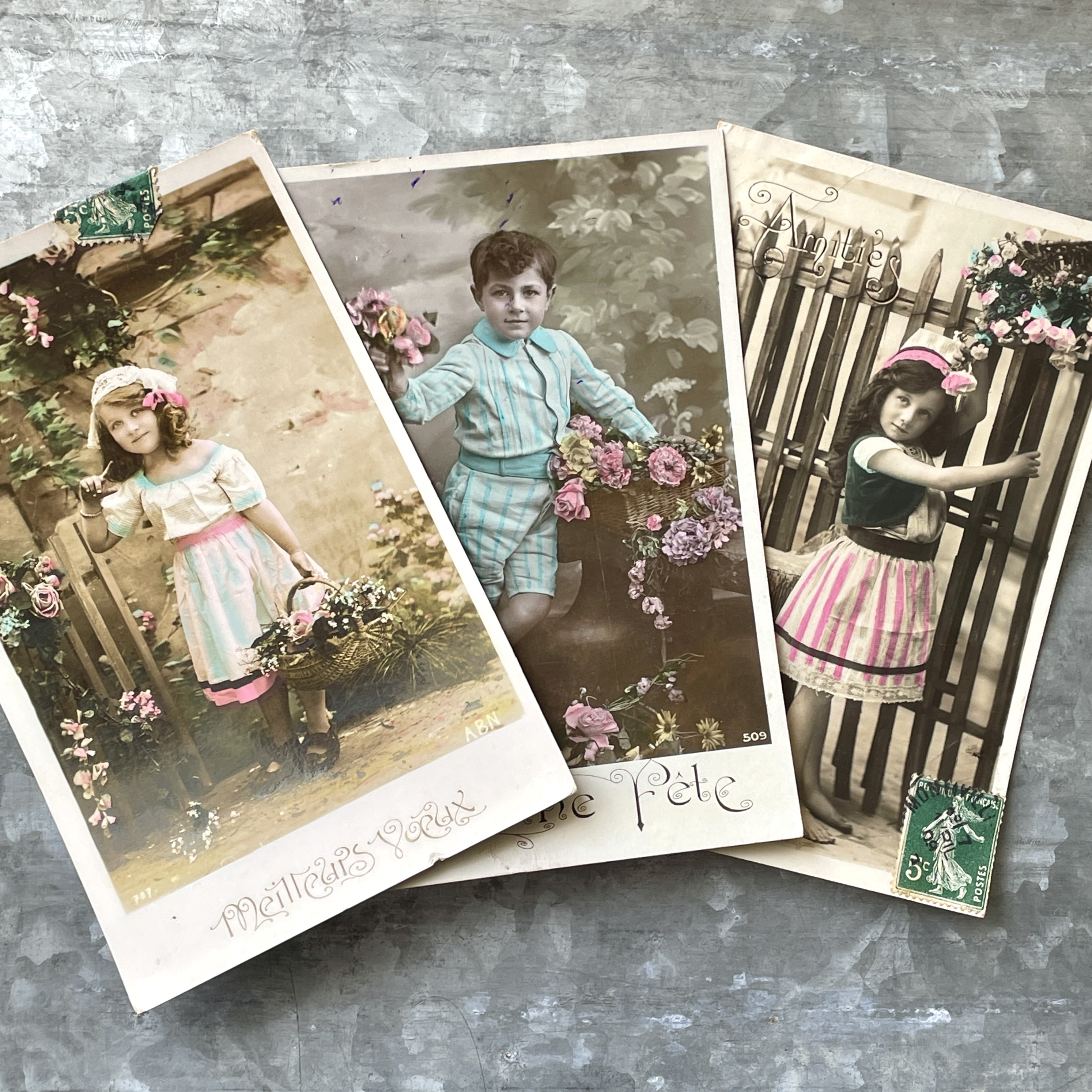 アンティークポストカード3種セット セピア・モノクロ写真 子供