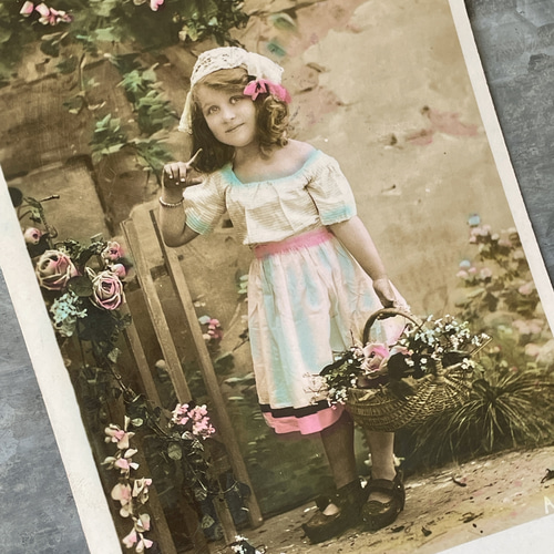 フランス　アンティーク　ポストカード　＊可愛い少女＊　白いドレスの女の子 フランス アンティーク ポストカード ＊可愛い少女＊ 白いドレス